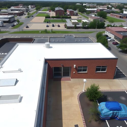 PVC Membrane roofing on a commercial building