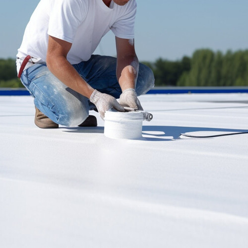 elastomeric coating being applied to commercial roof